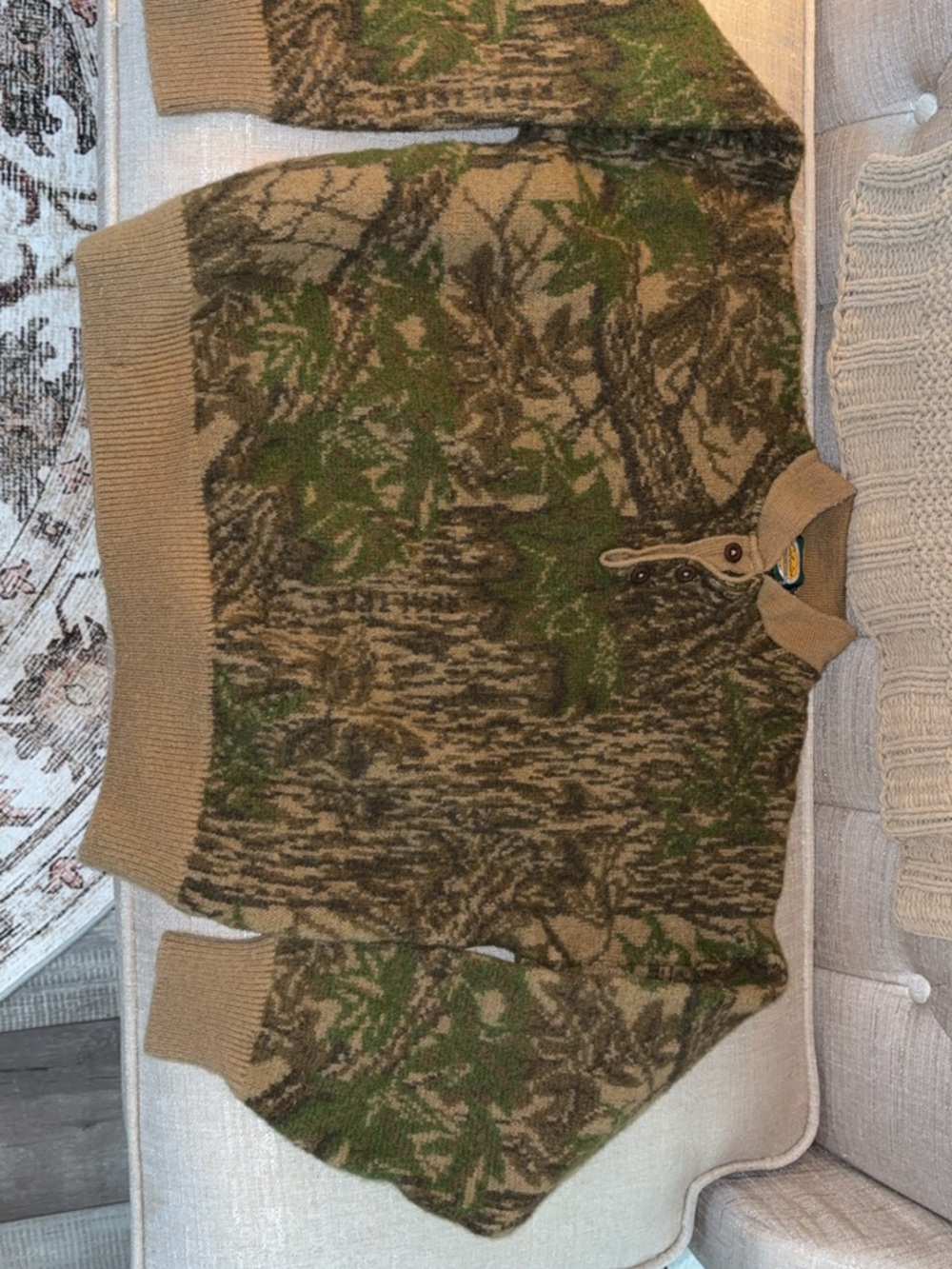 Cabela's Men’s Camo Zip-Neck Sweater in Tan & Green